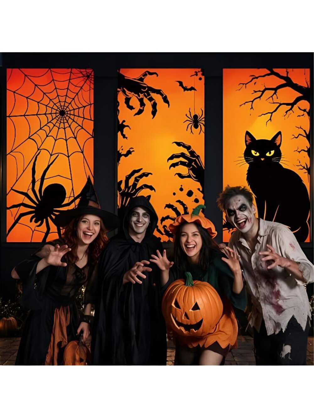3 Pcs Halloween Silhouette Window Decor Large Spooky Hand Black Cat Spider